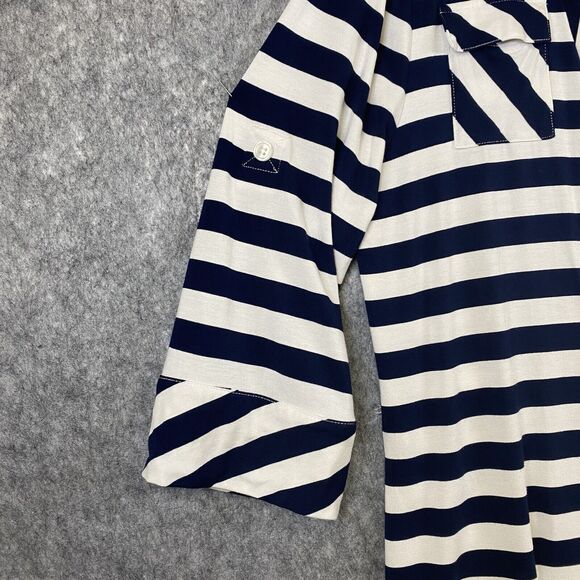 Soft Surroundings Women's Large Navy White Stripe V Neck Side Wrap Dress - Picture 5 of 14